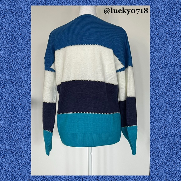 Dokotoo EUC Blue Colorblock Long Sleeve Striped Sweater Sz S - Picture 6 of 7